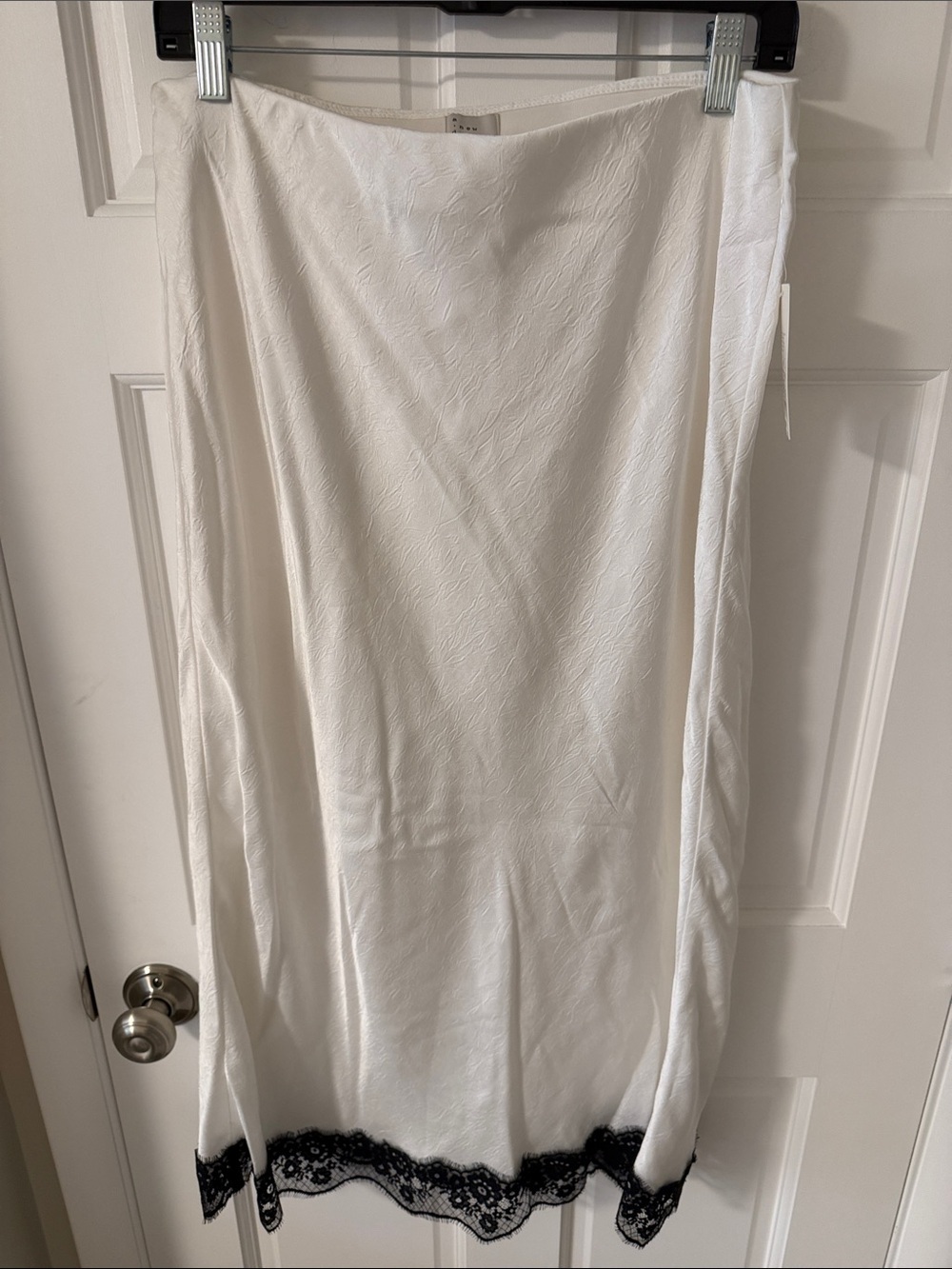 NWT A New Day Women's Lace Trim Midi Skirt Pull On White/Black Fully lined